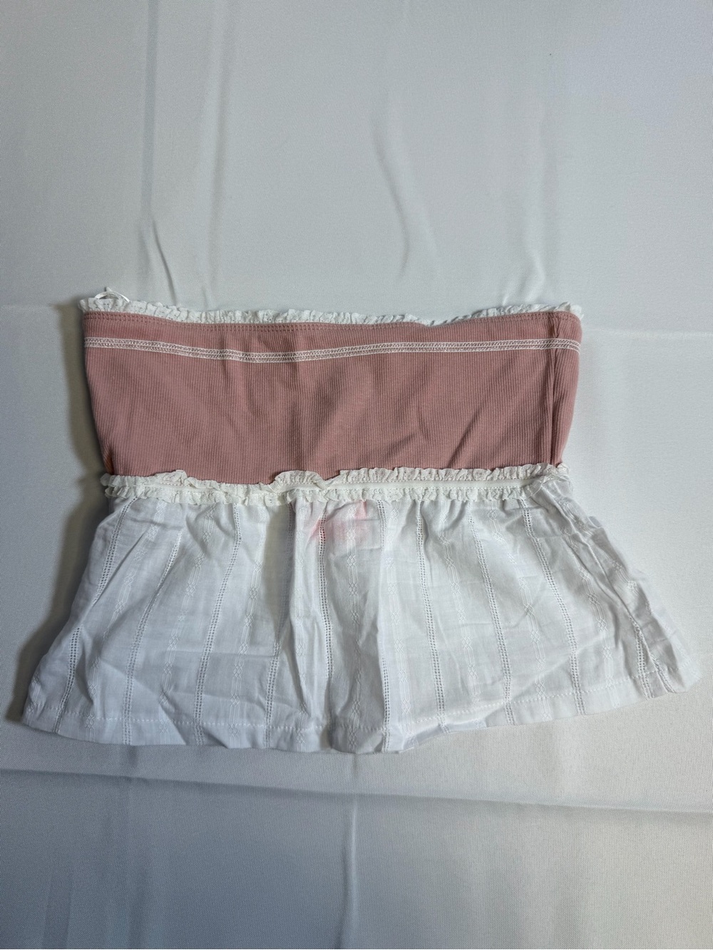 Edikted Strapless Two-Tone Pink and White Crop Top